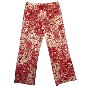 Trina Turk Ore Dot Print‎ Cropped Kick-Flare Pants Red & White Wide Leg Size 4
